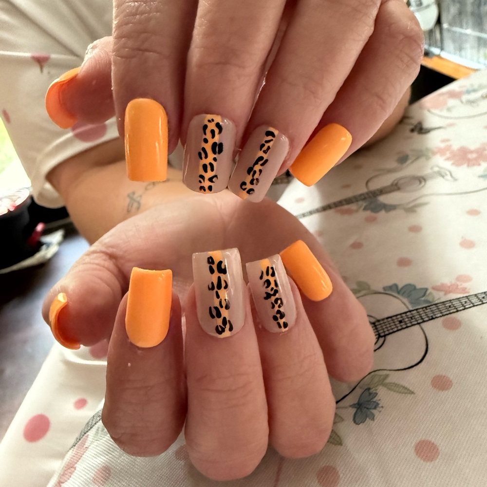 Orange and Leopard Print Nail Art